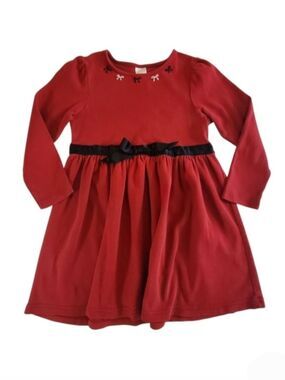 K1117 * Gymboree Bow Embroidered Long Sleeve Dress Dark Red Black Size 6